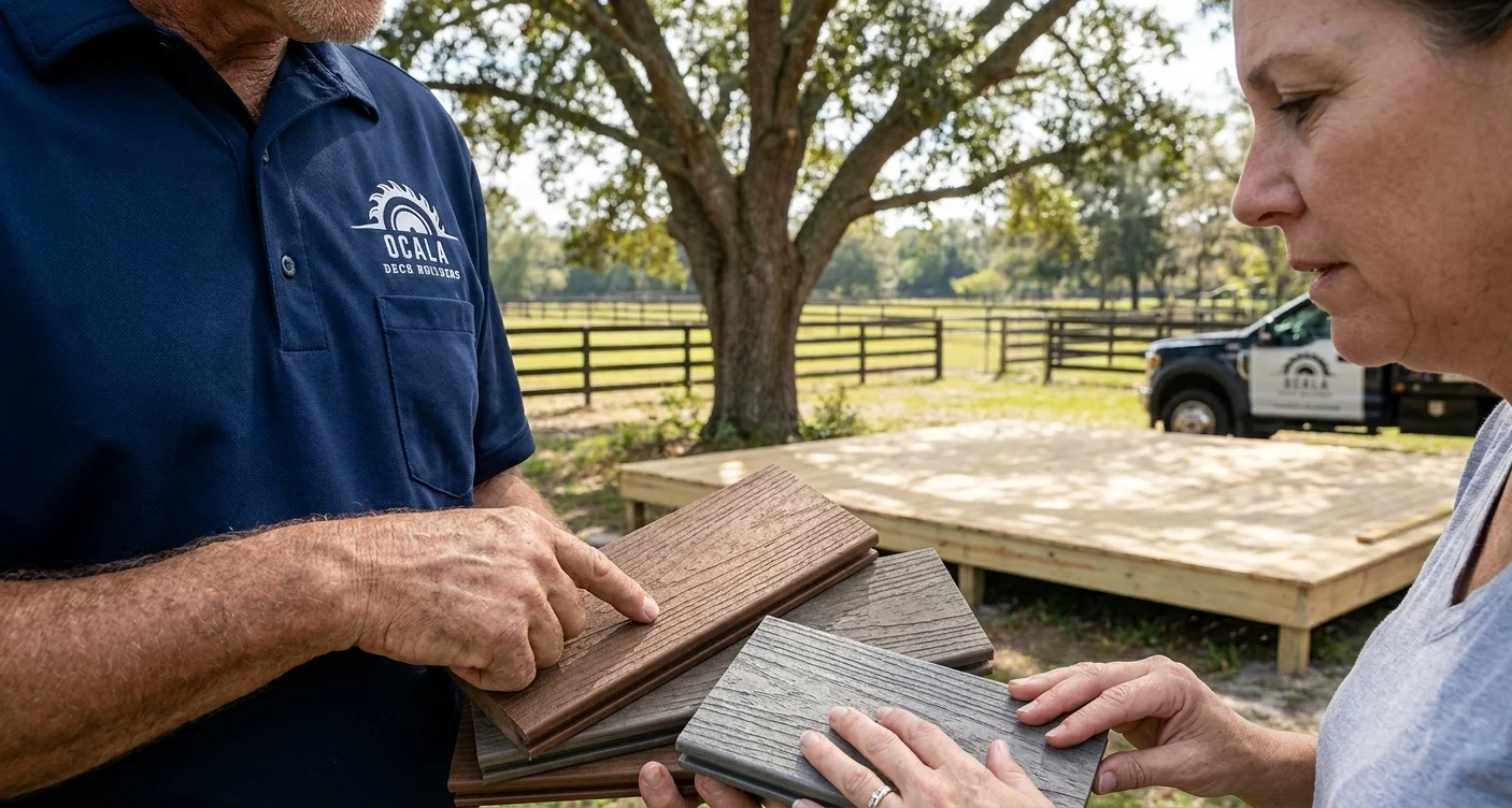 Ocala Deck Builders contractor showing composite decking samples
