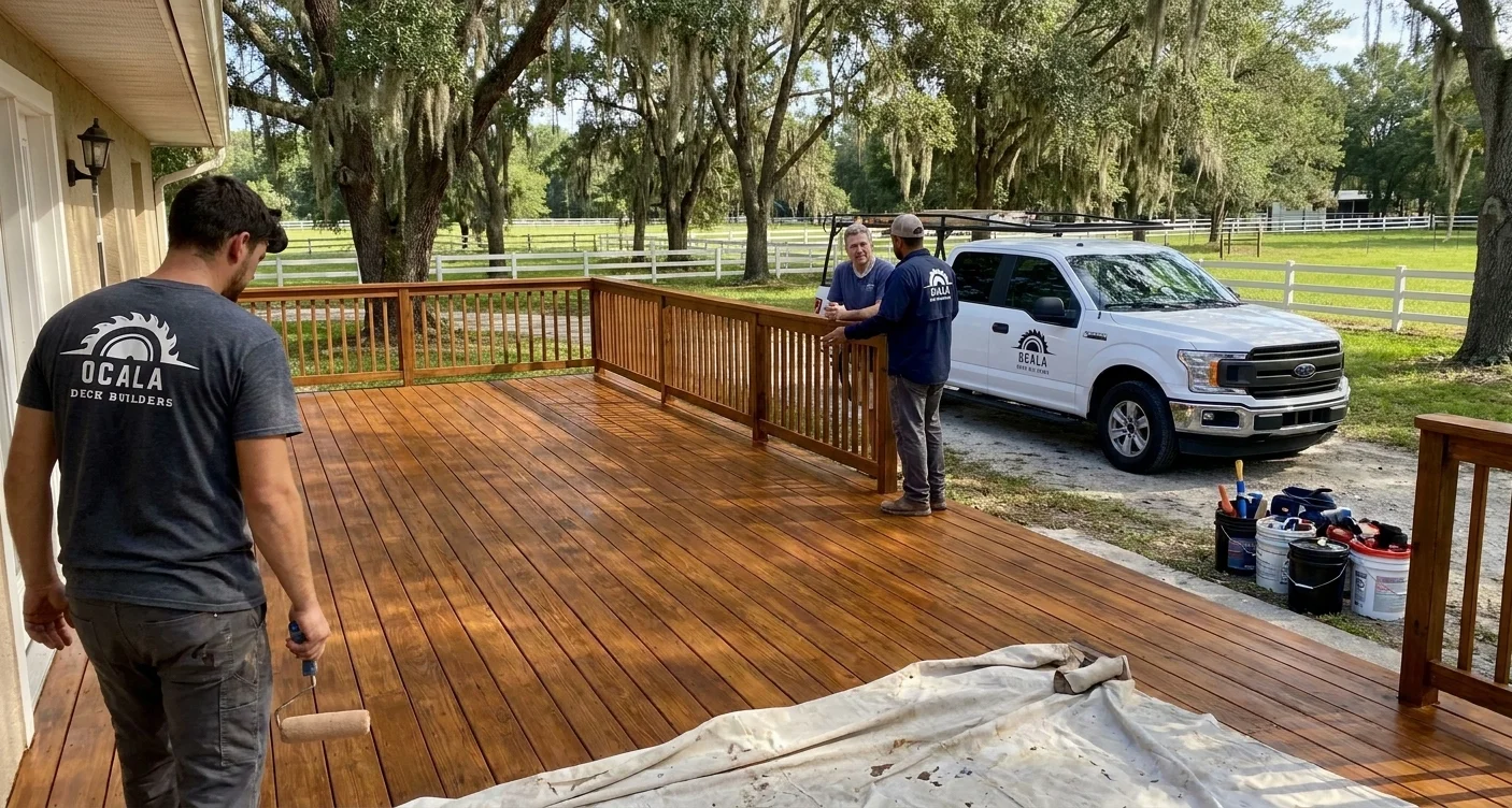 Deck repair and staining project in Ocala