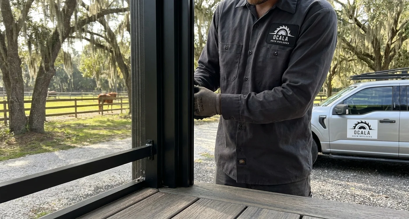 Screened deck enclosure detail built by Ocala Deck Builders
